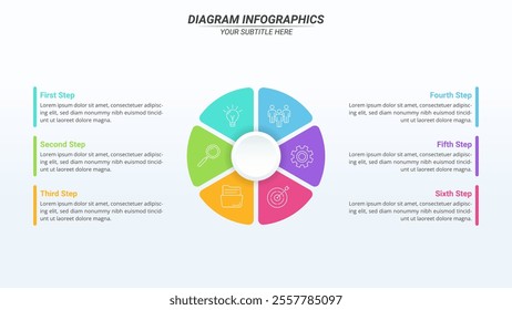 6 Steps Diagram Infographic on a 16:9 Layout for Business Presentation, Poster, Banner and Booklet.