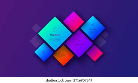 Diagrama Infográfico de Grade de Diamante de 6 Passos sobre Fundo Escuro para Vetor de Modelo de Apresentação de Negócios.
