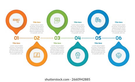 6 Schritte Flat Circle Infographic Element. Modernes und sauberes Design für Präsentationen, Berichte und das Web