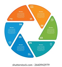 6 Steps Flat Circle Lens Infographic Element. Modern and clean design for presentations, reports, and web