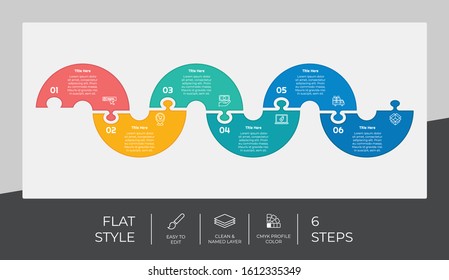 6 steps of flat infographic vector design with puzzle concept for marketing. Process infographic can be used for presentation and business.
