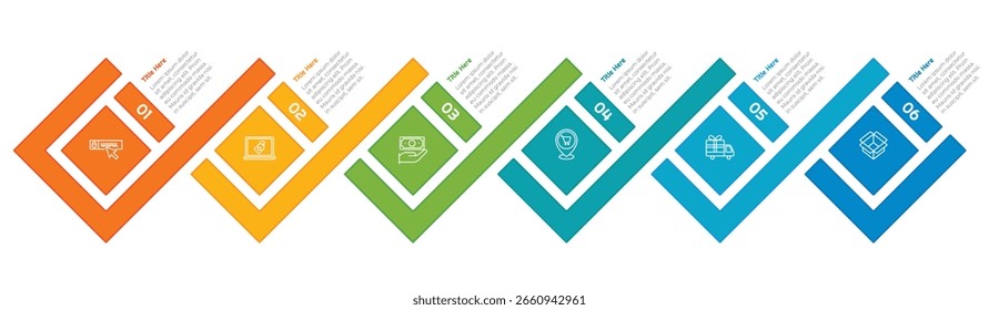 6 Steps Flat Square Infographic Element. Modern and clean design for presentations, reports, and web