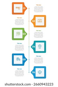 Elemento de infografía cuadrada plana de 6 pasos. Diseño moderno y limpio para presentaciones, informes y Web