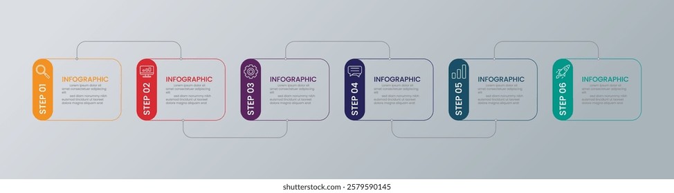 6 Steps Flow Chart Infographic Banner Template with Icons