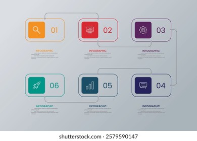 6 Steps Flow Chart Infographic Banner Template with Icons