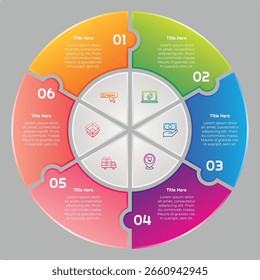 6 Steps Gradient Circle Puzzle Infographic Element. Modern and clean design for presentations, reports, and web