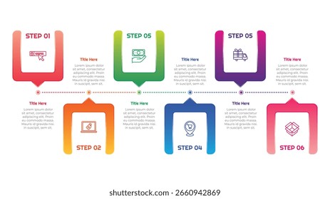 Elemento Infográfico De Quadrado De Gradiente De 6 Passos. Design moderno e limpo para apresentações, relatórios e Web