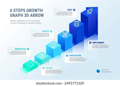 6 Steps Growth Graph 3D Arrow Infographic, Modern infographic template with design options and vector elements for business presentations and web layouts