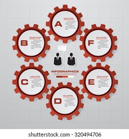 6 steps of info graphic gears shape on global map background. Simple & Editable vector background for presentation.