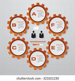 6 steps of info graphic gears shape on global map background. Simple & Editable vector background for presentation.