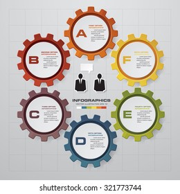 6 steps of info graphic gears shape on global map background. Simple & Editable vector background for presentation.