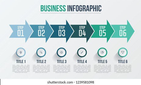 6 steps infographic arrows, processes, options. timeline business presentation template vector. 