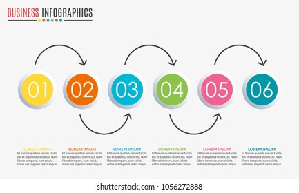 6 steps infographic design. Template for diagram, graph and chart. Timeline design with 6 levels, options, circles. Business presentation concept. Vector illustration.