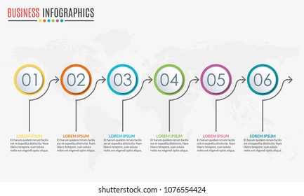 6 steps infographic design. Template for diagram, graph and chart. Timeline design with 6 levels, options, circles. Business presentation concept. Vector illustration.