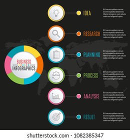 6 steps infographic design. Template for diagram, graph and chart. Timeline design with 6 levels, options, circles. Business presentation concept. Vector illustration.