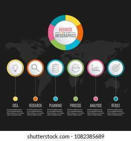6 steps infographic design. Template for diagram, graph and chart. Timeline design with 6 levels, options, circles. Business presentation concept. Vector illustration.