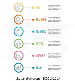 6 steps infographic design. Template for diagram, graph and chart. Timeline design with 6 levels, options, circles. Business presentation concept. Vector illustration.