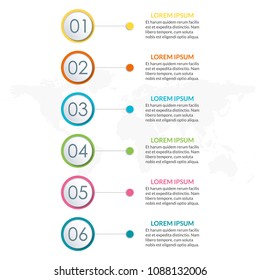6 steps infographic design. Template for diagram, graph and chart. Timeline design with 6 levels, options, circles. Business presentation concept. Vector illustration.
