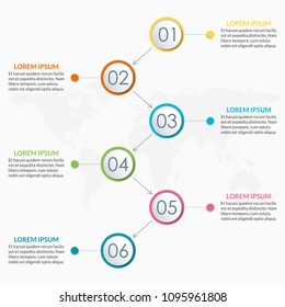 6 steps infographic design. Template for diagram, graph and chart. Timeline design with 6 levels, options, circles. Business presentation concept. Vector illustration.