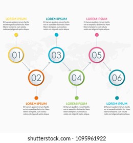 6 steps infographic design. Template for diagram, graph and chart. Timeline design with 6 levels, options, circles. Business presentation concept.