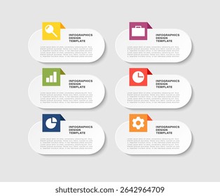 Plantilla de diseño de infografía de 6 pasos. Diseño de infografía de Vector con iconos y espacio para sus datos