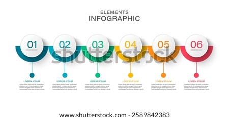 6 steps infographic design template with numbers and place for text