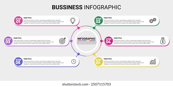 6 steps infographic process. Step by step 1 to 6 step colorful vector editable infographic