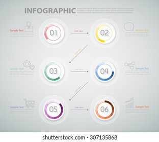 6 steps infographic template. can be used for work flow layout, diagram, number options