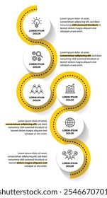 6 passos infográfico modelo com 6 opções. Fluxograma que pode ser usado para apresentação, visualização e relatório de negócios. Ilustração vetorial dos elementos infográficos da linha do tempo.