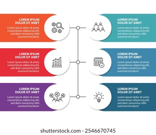 6 steps infographic template with 6 options. Flowchart that can be used for business report, data visualization and presentation. Timeline infographic elements vector illustration.