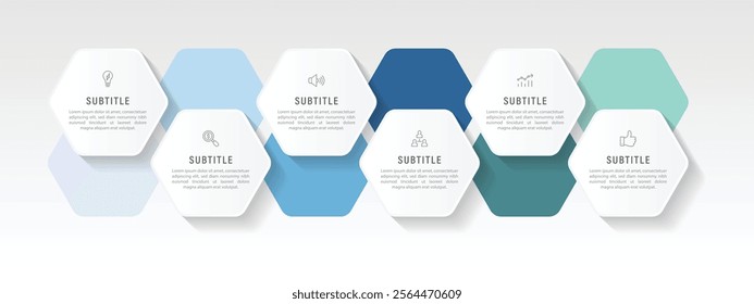 6 steps infographic template with 6 options. Flowchart that can be used for business report, data visualization and presentation. Timeline infographic elements vector illustration.
