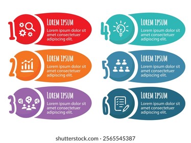6 steps infographic template with 6 options. Flowchart that can be used for business report, data visualization and presentation. Timeline infographic elements vector illustration.