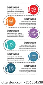 6 steps infographic template with 6 options. Flowchart that can be used for business report, data visualization and presentation. Timeline infographic elements vector illustration.