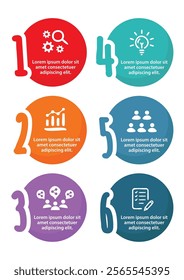 6 steps infographic template with 6 options. Flowchart that can be used for business report, data visualization and presentation. Timeline infographic elements vector illustration.