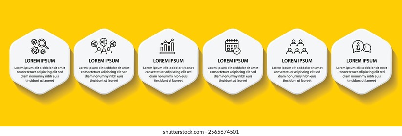 6 steps infographic template with 6 options. Flowchart that can be used for business report, data visualization and presentation. Timeline infographic elements vector illustration.