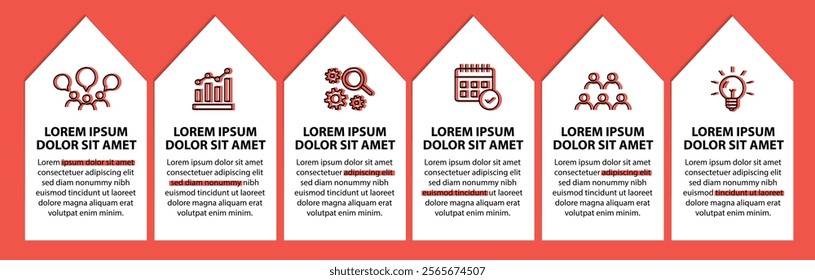 6 steps infographic template with 6 options. Flowchart that can be used for business report, data visualization and presentation. Timeline infographic elements vector illustration.