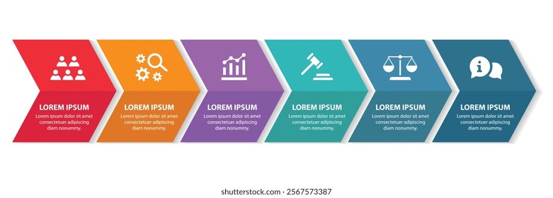 6 steps infographic template with 6 options. Flowchart that can be used for business report, data visualization and presentation. Timeline infographic elements vector illustration.
