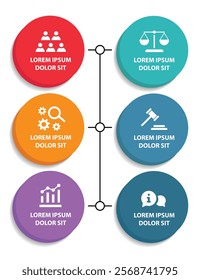 6 steps infographic template with 6 options. Flowchart that can be used for business report, data visualization and presentation. Timeline infographic elements vector illustration.