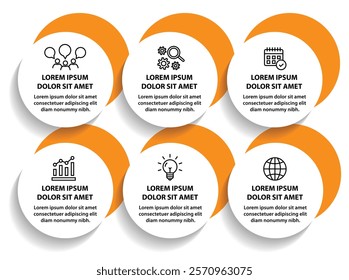6 steps infographic template with 6 options. Flowchart that can be used for business report, data visualization and presentation. Timeline infographic elements vector illustration.