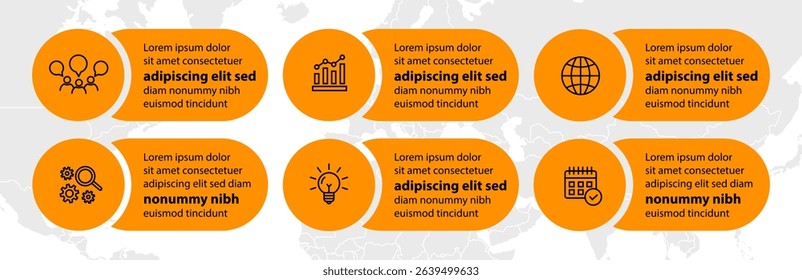 6 steps infographic template with 6 options. Flowchart that can be used for business report, data visualization and presentation. Timeline infographic elements vector illustration.