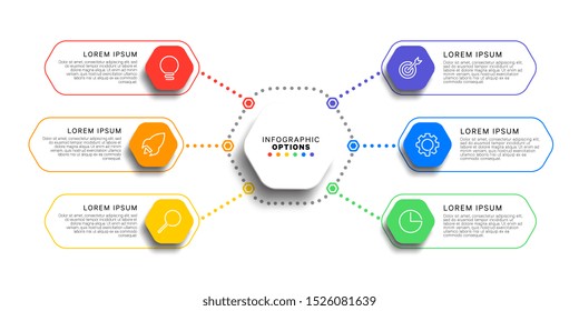 6 steps infographic template with realistic hexagonal elements on white background. business process diagram. company presentation slide template. modern vector info graphic layout design. eps 10