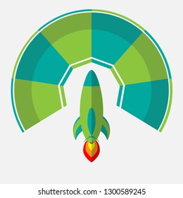 6 steps infographic template with rocket. Business concept. Vector illustration
