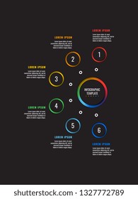 6 steps infographic template with round paper cut elements on black background. business process diagram. company presentation slide template. modern vector info graphic layout design. eps 10