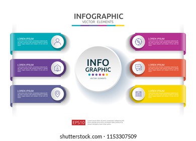 6 steps infographic. timeline design template with 3D paper label. Business concept with options. For content, diagram, flowchart, steps, parts, workflow layout, chart