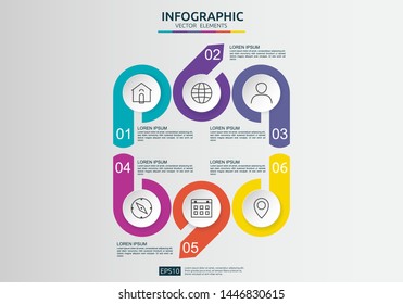 6 steps infographic. timeline design template with 3D paper label, integrated circles. Business concept with options. For content, diagram, flowchart, steps, parts, workflow layout, chart.