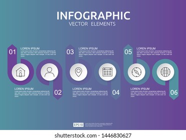 6 steps infographic. timeline design template with 3D paper label, integrated circles. Business concept with options. For content, diagram, flowchart, steps, parts, workflow layout, chart.