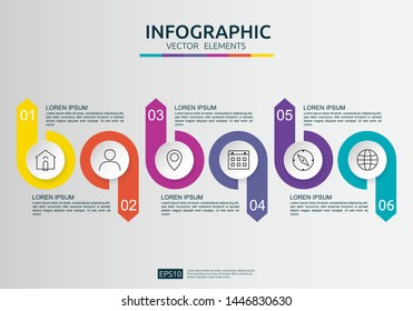 6 steps infographic. timeline design template with 3D paper label, integrated circles. Business concept with options. For content, diagram, flowchart, steps, parts, workflow layout, chart.