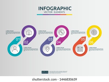6 steps infographic. timeline design template with 3D paper label, integrated circles. Business concept with options. For content, diagram, flowchart, steps, parts, workflow layout, chart.
