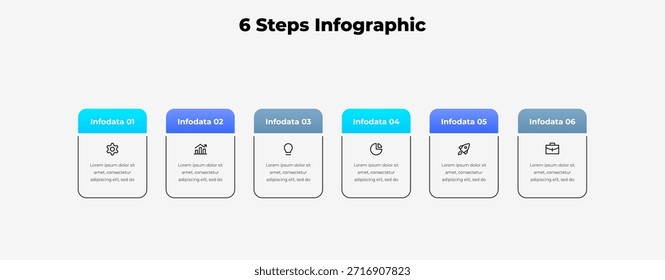 Diagrama de Vertical de infografía de 6 pasos con tarjetas para Plantilla de presentación, Vector de proceso de opciones de seis pasos.