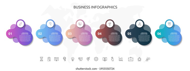 6 steps infographics with abstract labels. Vector template six part used for business, banner, presentations, flowchart, info graph, content, levels, chart, processes diagram